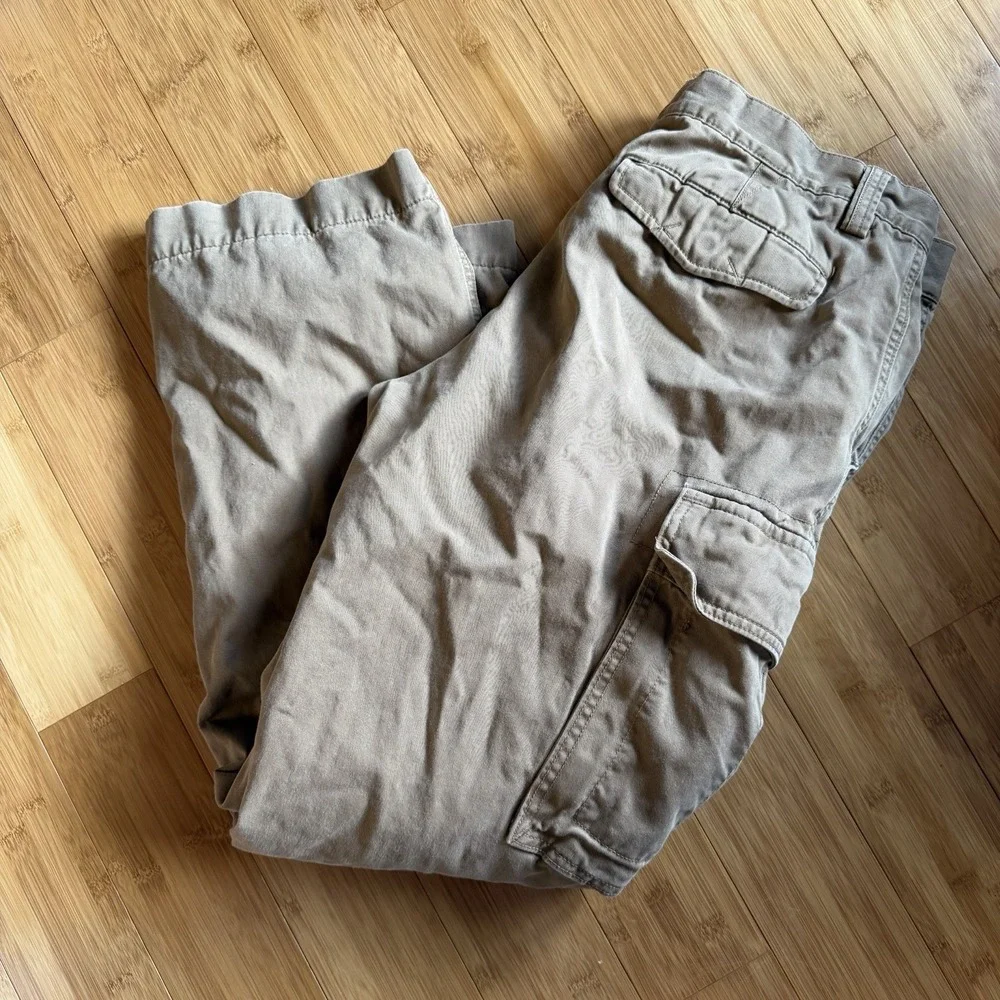 Eddie Bauer Flannel Lined Cargo Pants Mens 35x32 Khaki Hiking Outdoor